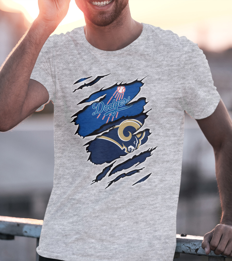 Dodgers Rams Baseball And Football Team Crossover Claw Marks T-Shirt