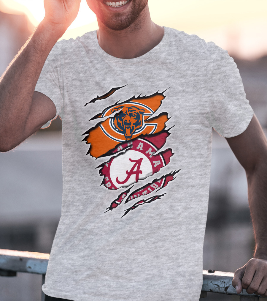 Chicago Bears Alabama Crimson Tide Logo Rip T-Shirt
