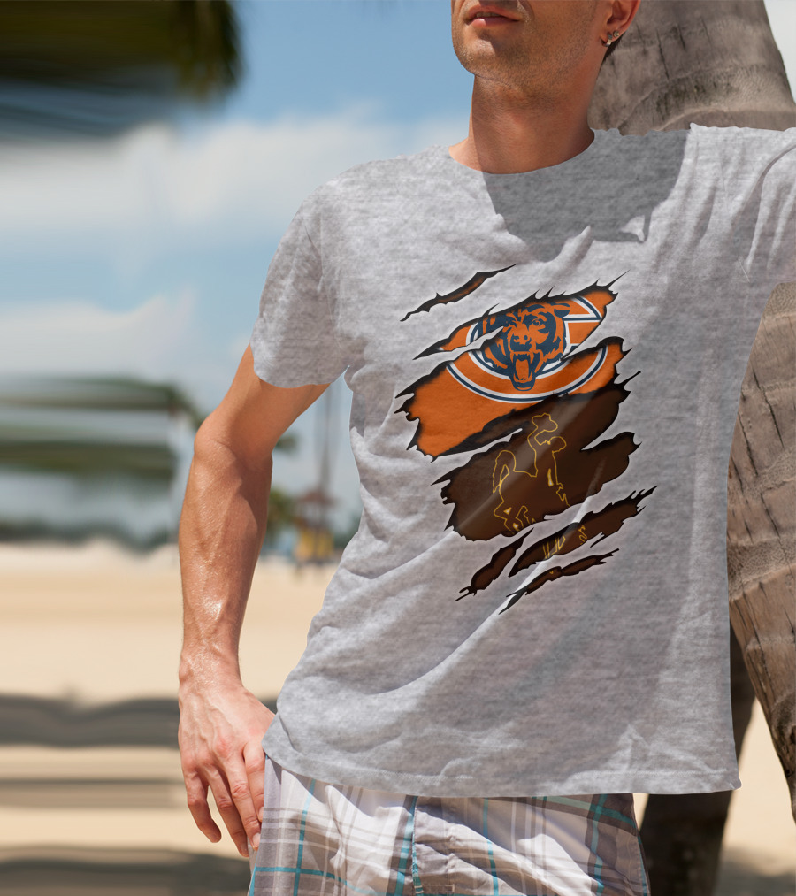 Chicago Bears Wyoming Cowboys Logo Rip T-Shirt