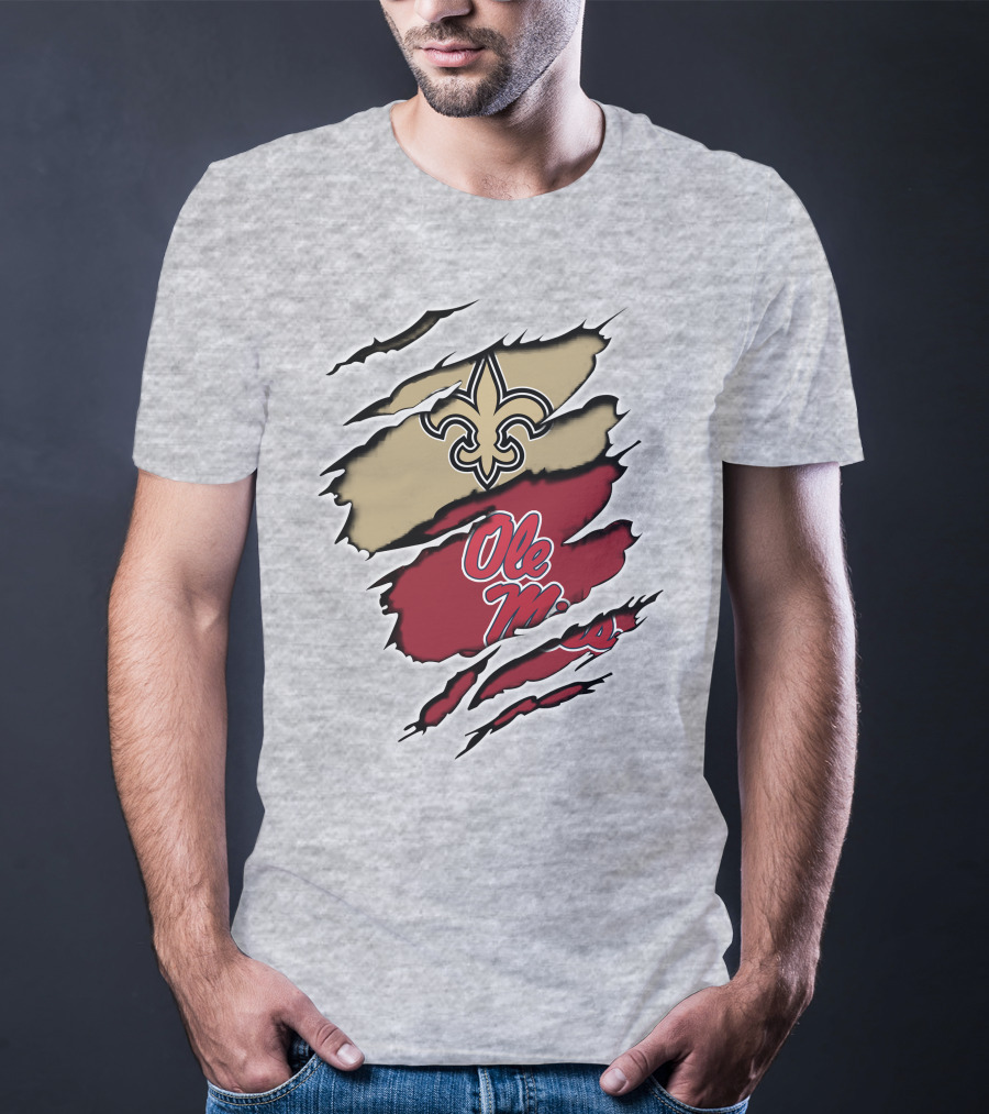 Saints Ole Miss Fleur De Lis Ripped Football Fanatic T-Shirt