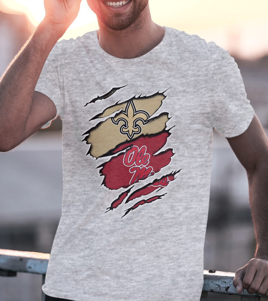 Saints Ole Miss Fleur De Lis Ripped Football Fanatic T-Shirt