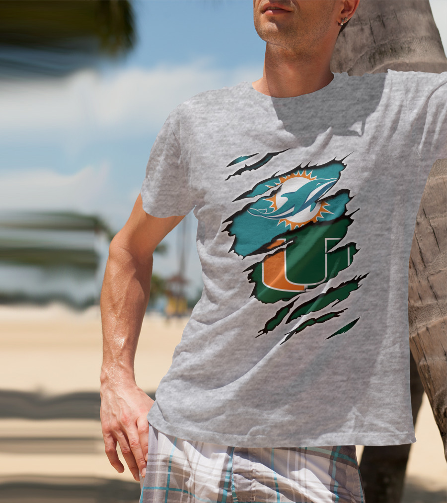 Miami Dolphins Miami Hurricanes Claw Marks Fusion T-Shirt