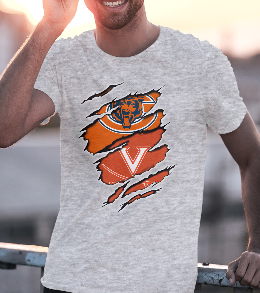 Chicago Bears Virginia Cavaliers Claw Marks Nfl College Football Crossover T-Shirt
