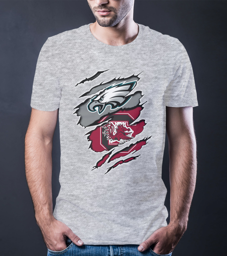 Philadelphia Eagles South Carolina Gamecocks Claw Mark Logo Fusion T-Shirt
