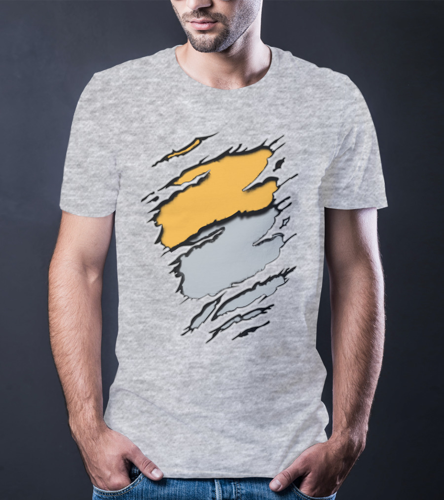 Rai Ath Grunge Torn Clawmark Style With Bold Yellow And Subtle Gray T-Shirt