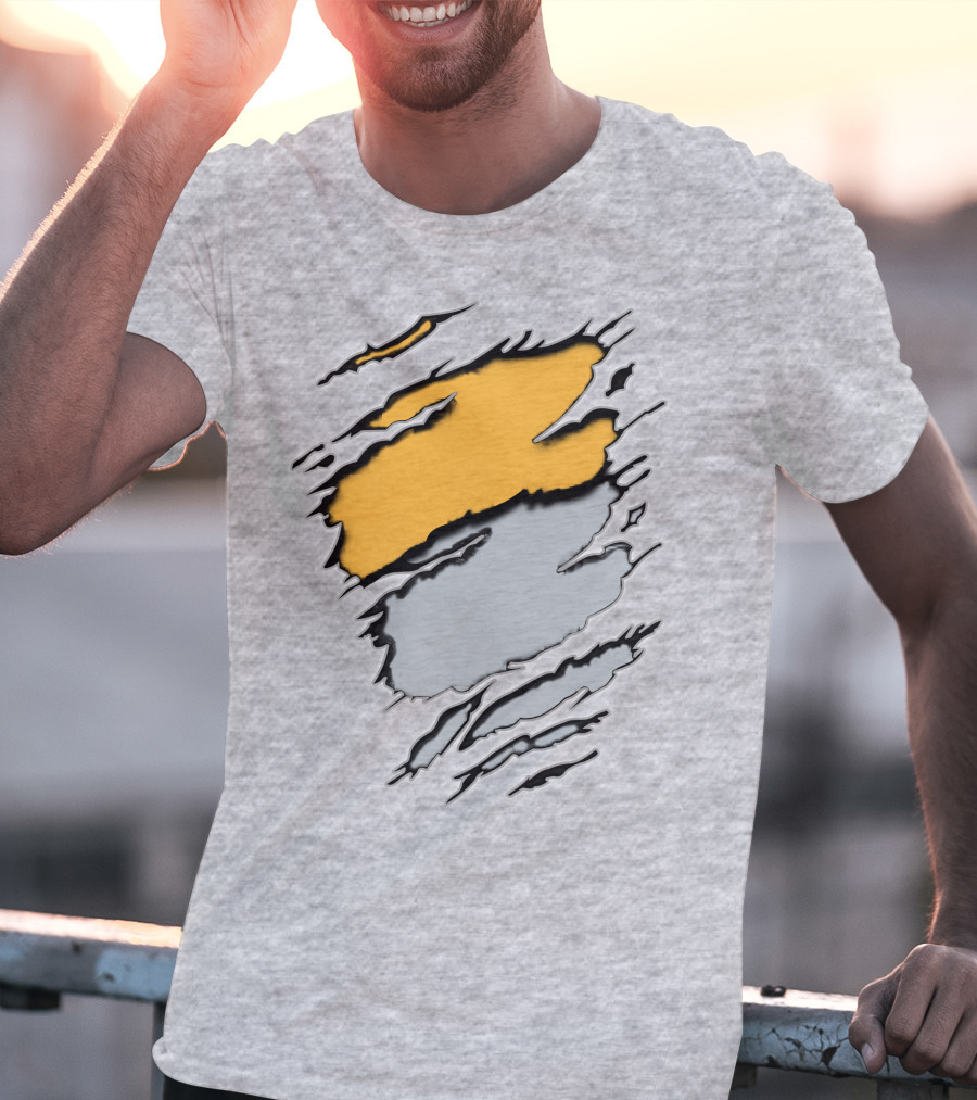 Rai Ath Grunge Torn Clawmark Style With Bold Yellow And Subtle Gray T-Shirt