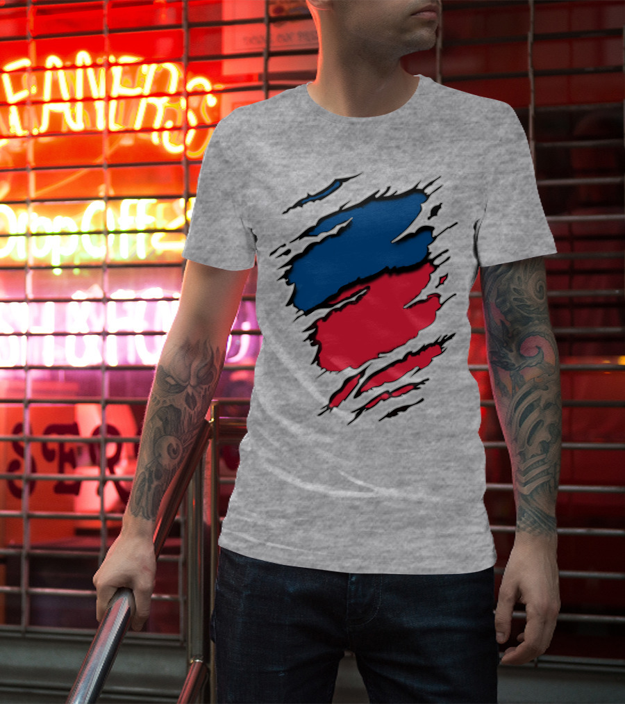 Chi Ro Red And Blue Torn T-Shirt