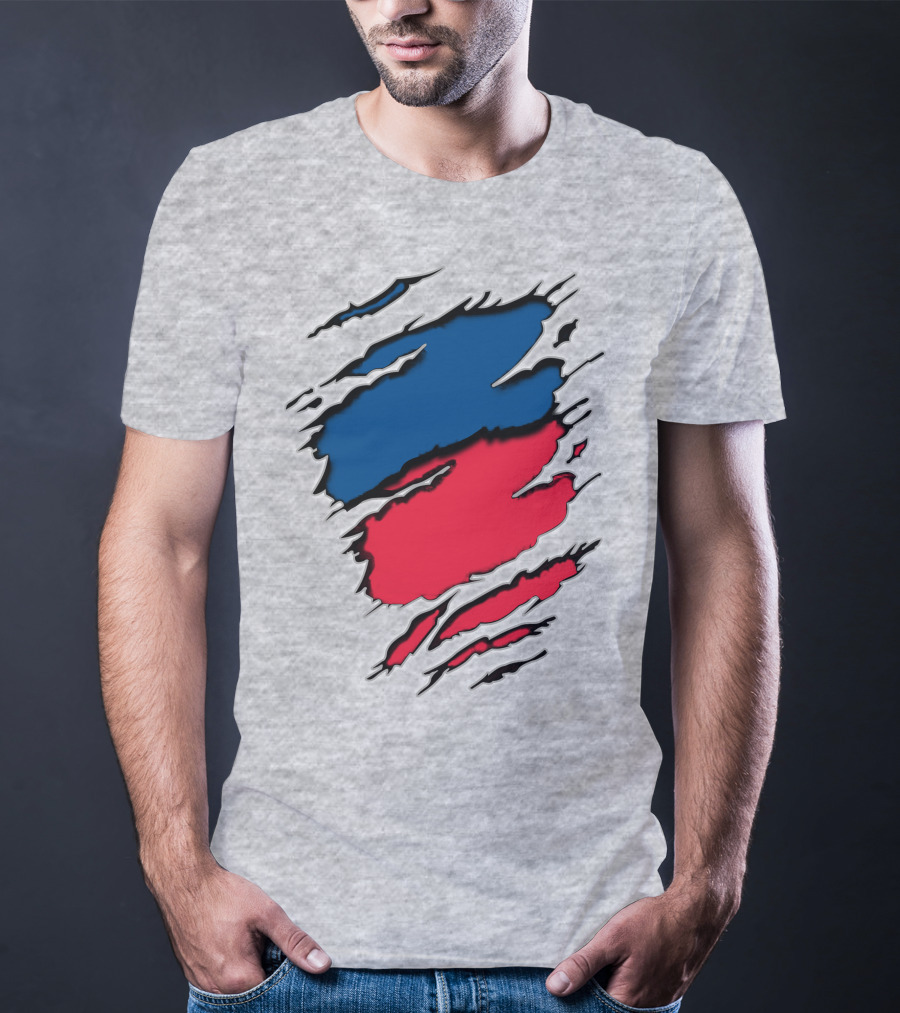 Chi Ro Red And Blue Torn T-Shirt