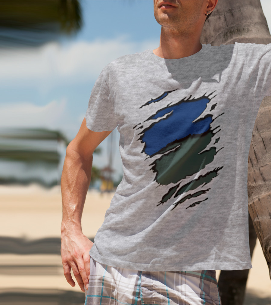 Jets Met Midnight Blue Forest Green Rip Effect T-Shirt