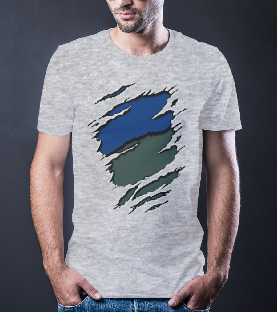 Jets Met Midnight Blue Forest Green Rip Effect T-Shirt