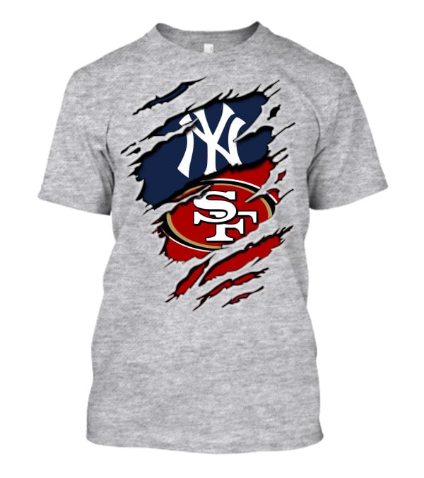 49ers And Yankees Logos Combined In Torn T-Shirt