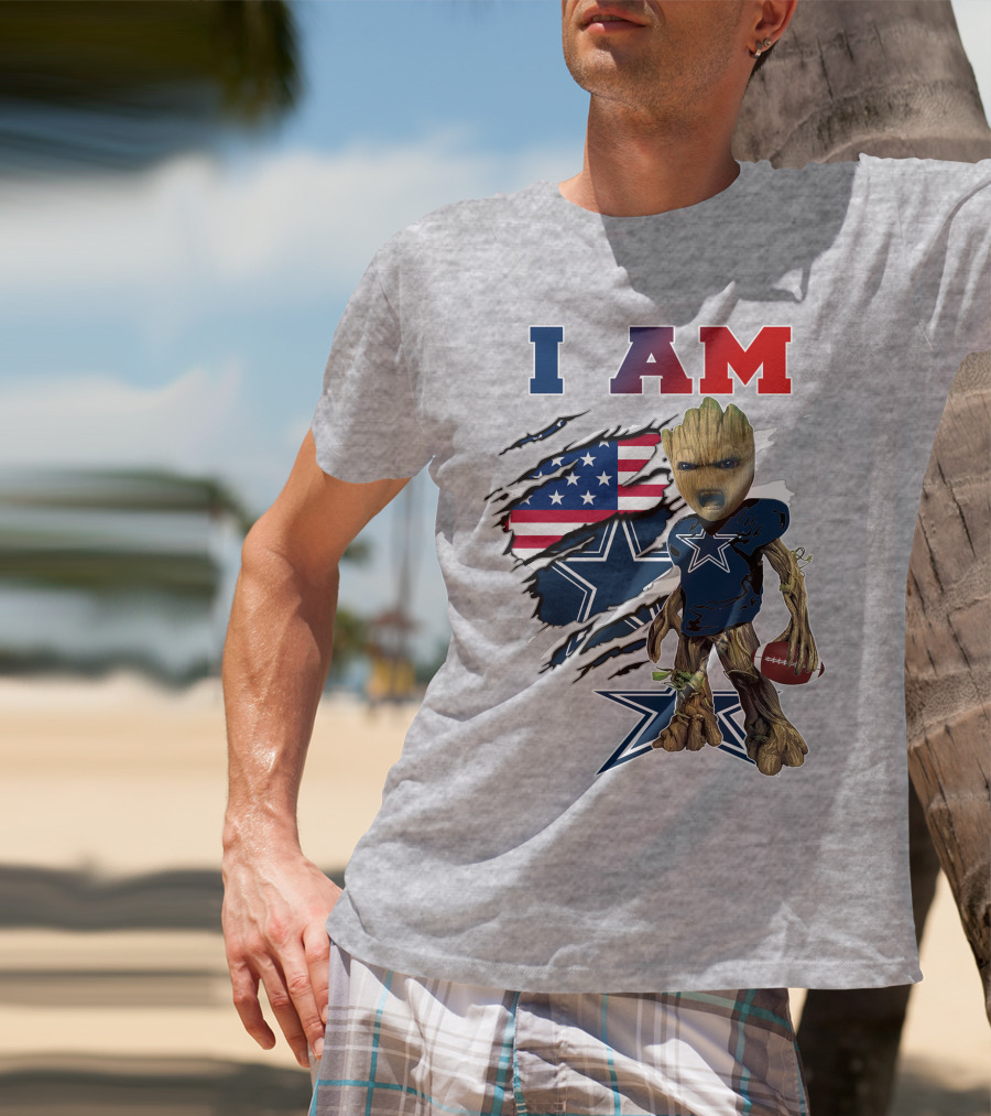 I Am Groot Dallas Cowboys American Flag Football Nfl Fan T-Shirt