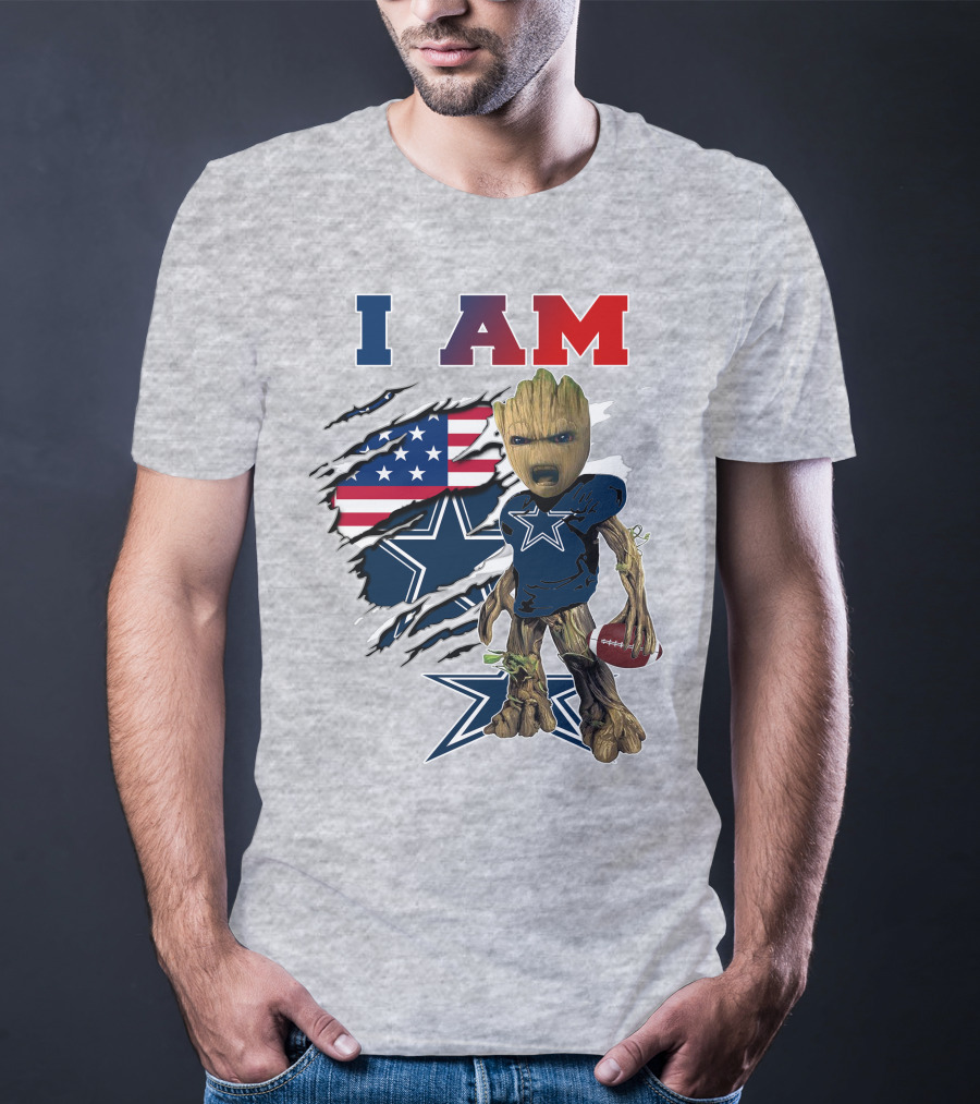 I Am Groot Dallas Cowboys American Flag Football Nfl Fan T-Shirt