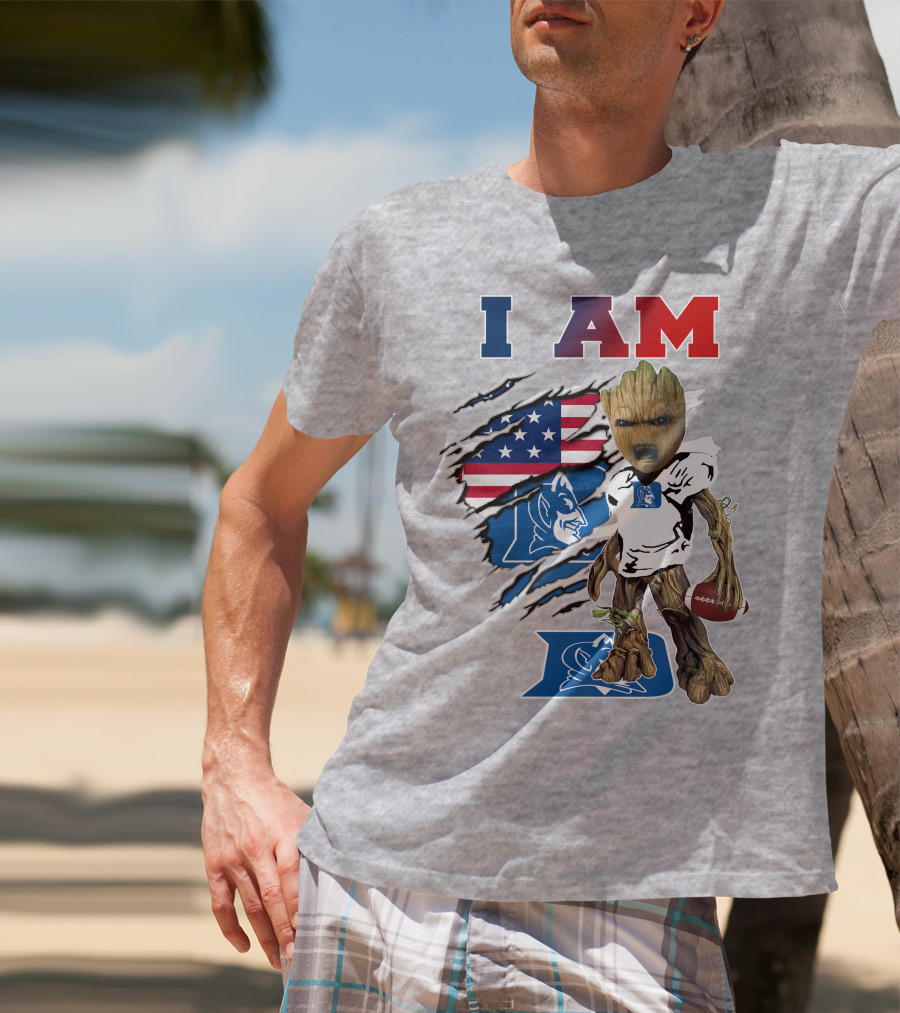 I Am Groot American Flag Duke Blue Devils Football T-Shirt