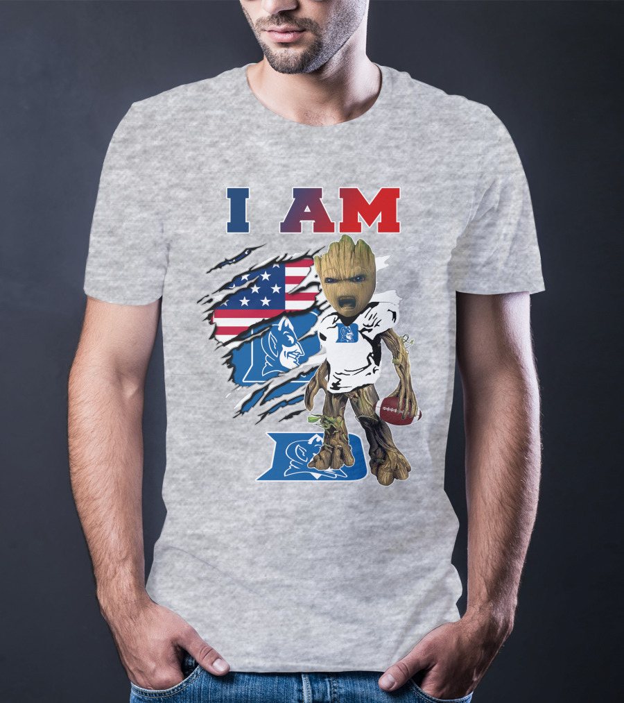 I Am Groot American Flag Duke Blue Devils Football T-Shirt