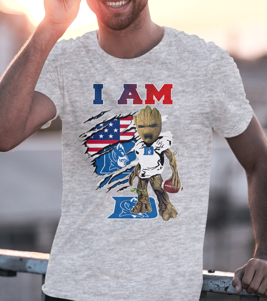 I Am Groot American Flag Duke Blue Devils Football T-Shirt