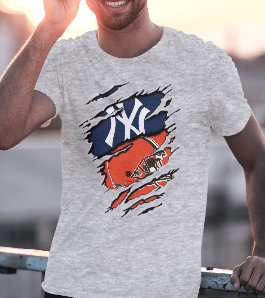 Yankees Browns Football Helmet Fusion T-Shirt