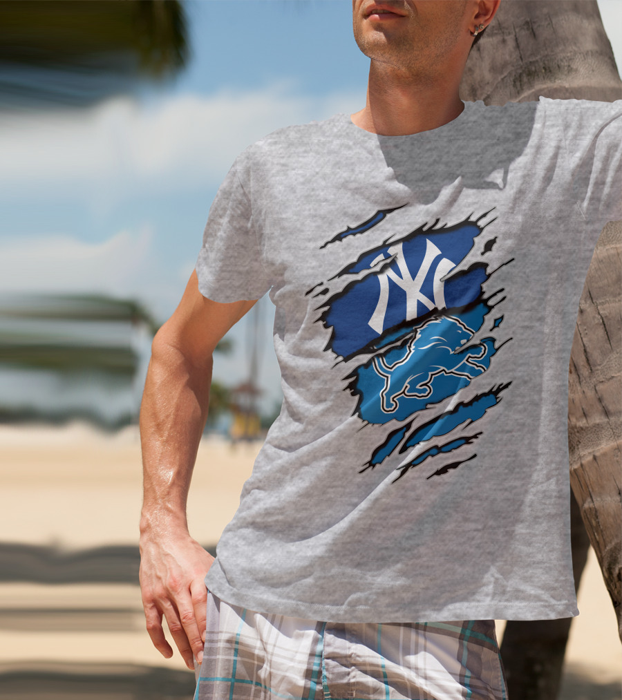 New York Yankees Detroit Lions Crossover Fan T-Shirt