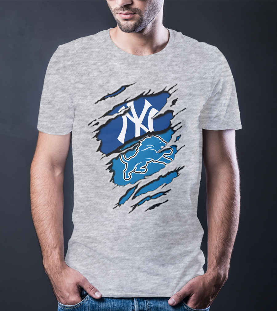New York Yankees Detroit Lions Crossover Fan T-Shirt