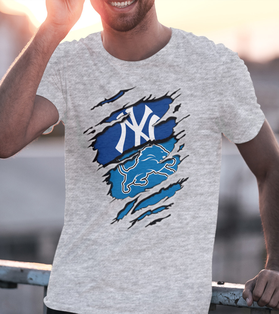 New York Yankees Detroit Lions Crossover Fan T-Shirt