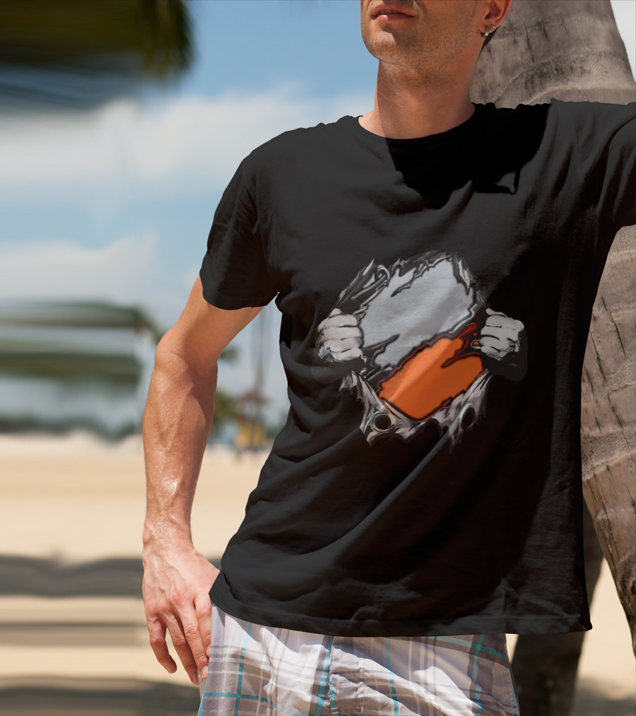 Be Whi Ripping Through Layers Orange And Gray T-Shirt