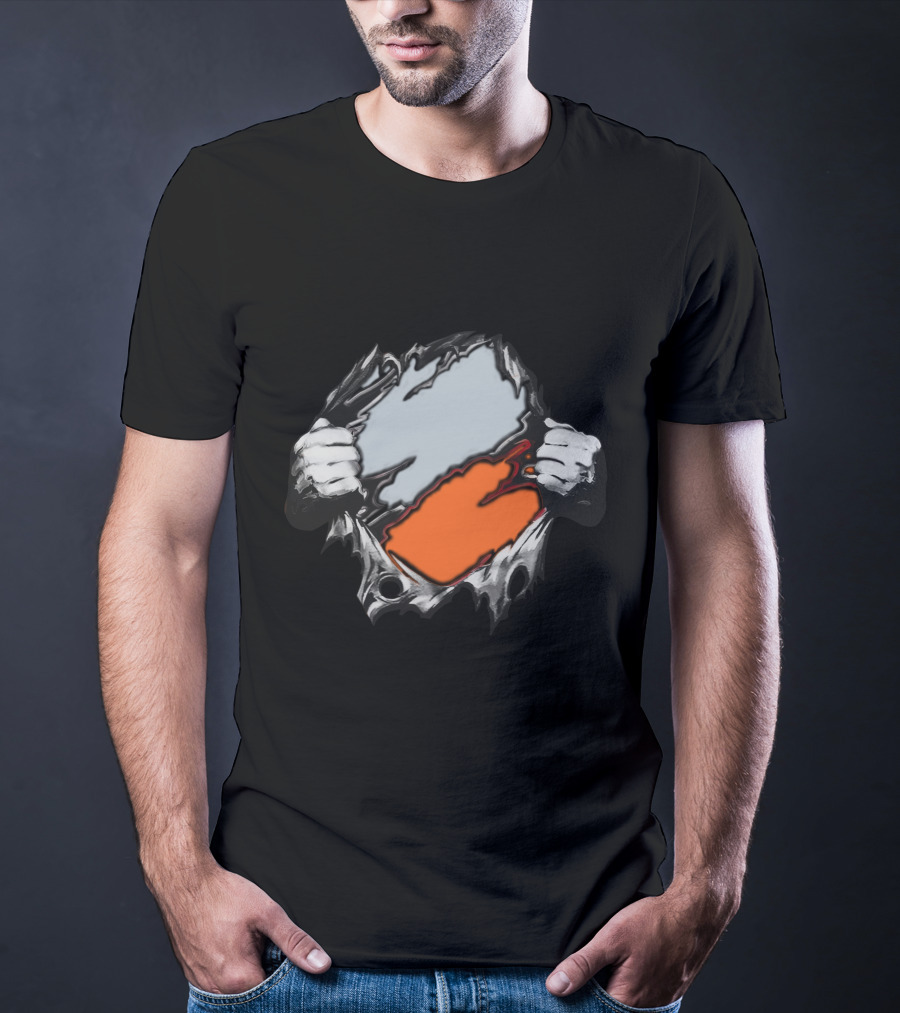 Be Whi Ripping Through Layers Orange And Gray T-Shirt