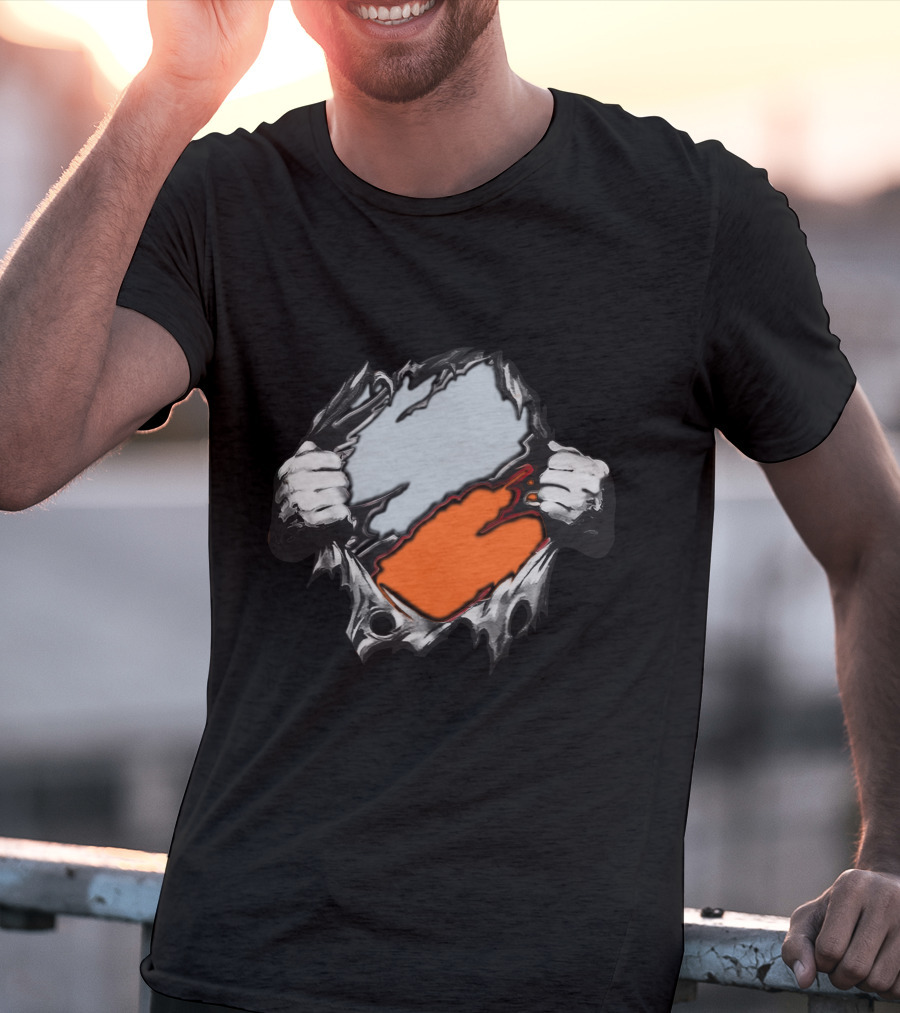Be Whi Ripping Through Layers Orange And Gray T-Shirt