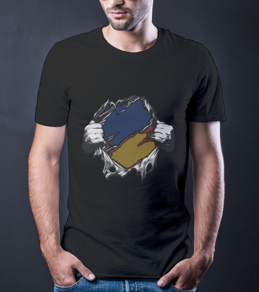 Sa Yan Blue And Gold Ripped T-Shirt