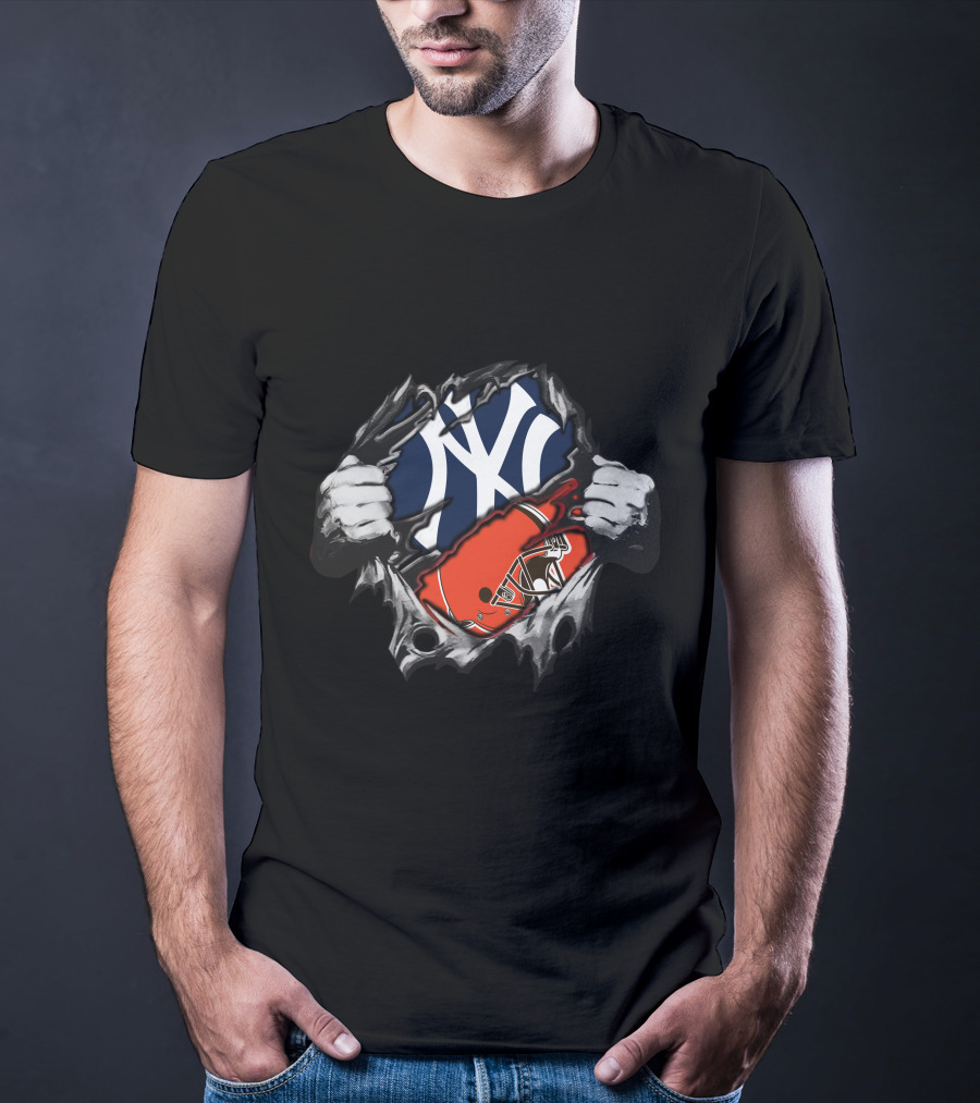 Yankees New York Meets Brown Football Helmet Fusion T-Shirt