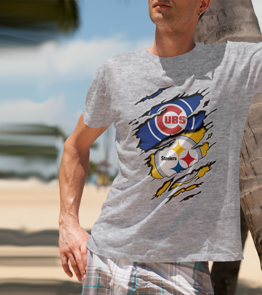 Steelers Cubs Logos Torn Layers T-Shirt