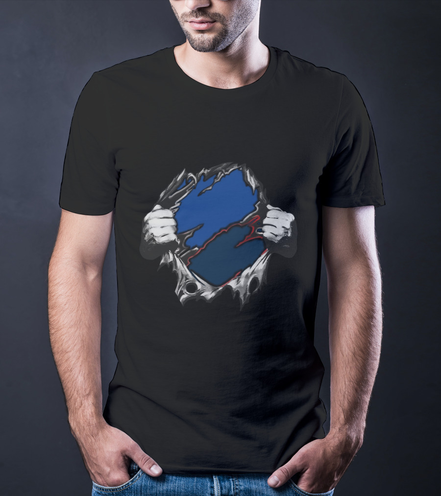 Cow LA Blue Red Inside Torn Hands T-Shirt