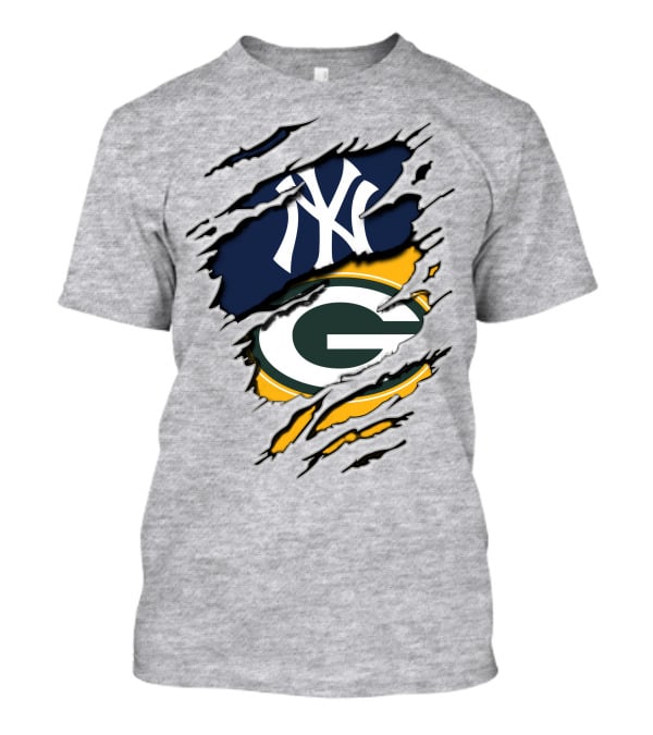 Packers Yankees Dual Logo Fusion With Ripped Effect T-Shirt