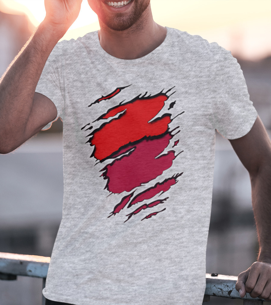 Bucc Ala Rip Scratch Claw Marks Red And Burgundy T-Shirt