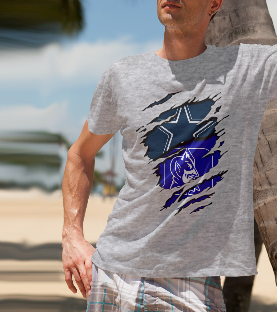 Dallas Cowboys Star And Duke Blue Devils Logo Fusion T-Shirt