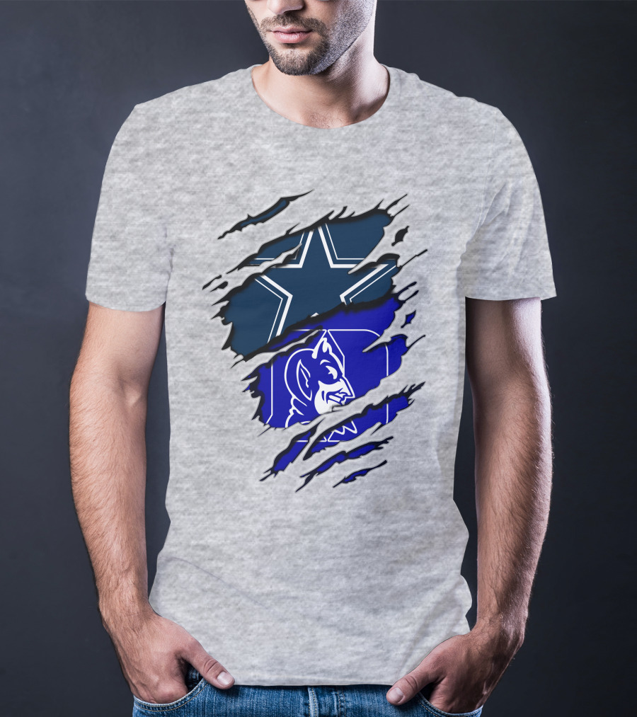 Dallas Cowboys Star And Duke Blue Devils Logo Fusion T-Shirt
