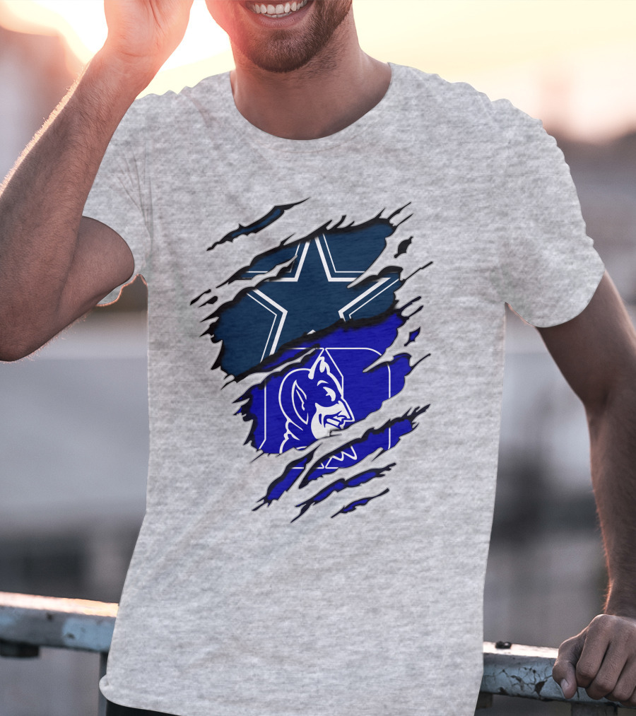 Dallas Cowboys Star And Duke Blue Devils Logo Fusion T-Shirt
