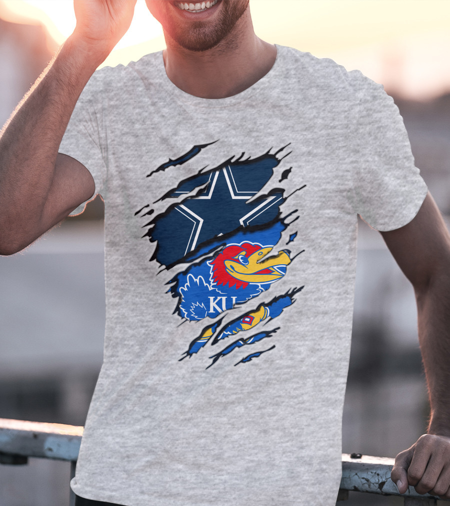 Kansas Cowboys Jayhawks KU Star Blue Red T-Shirt