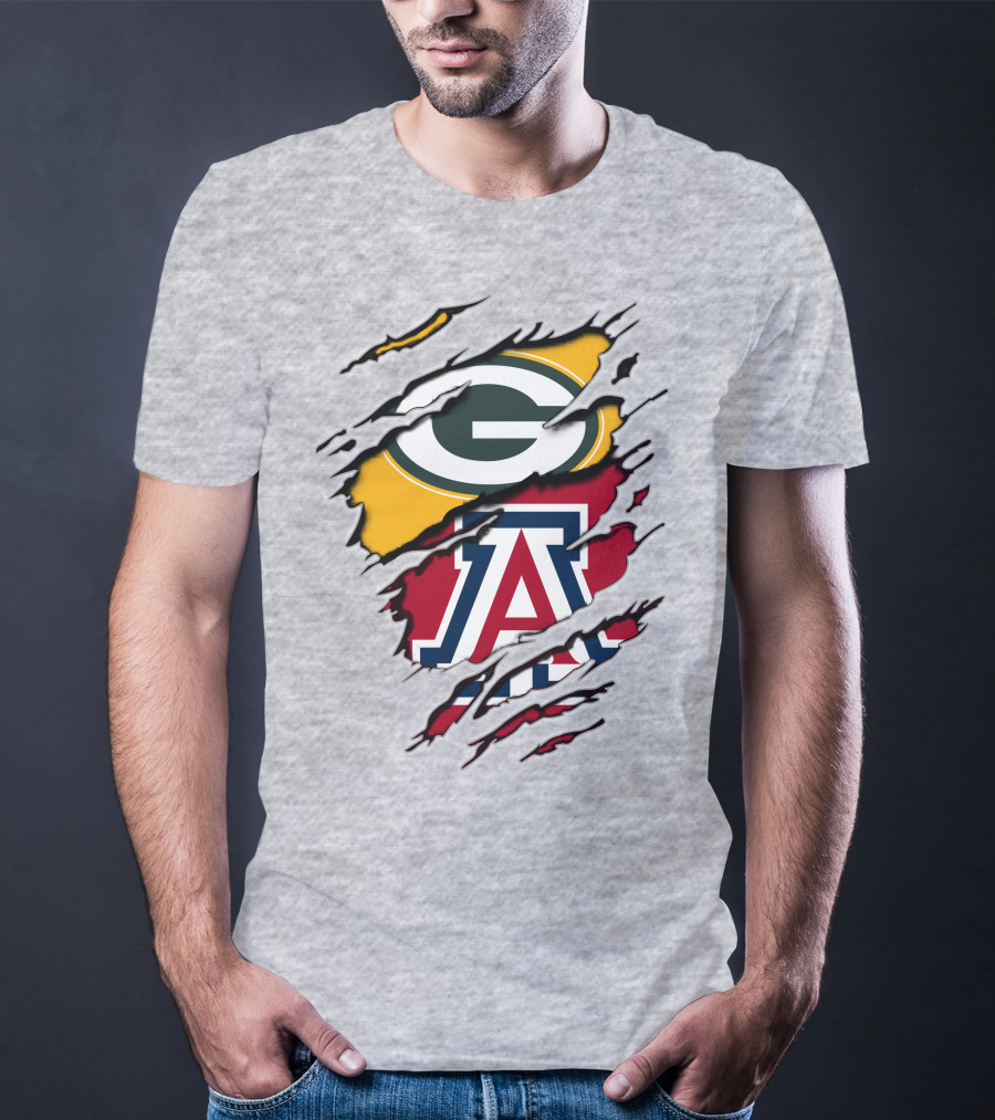 Packers G Arizona A Logos Ripped Torn Effect T-Shirt