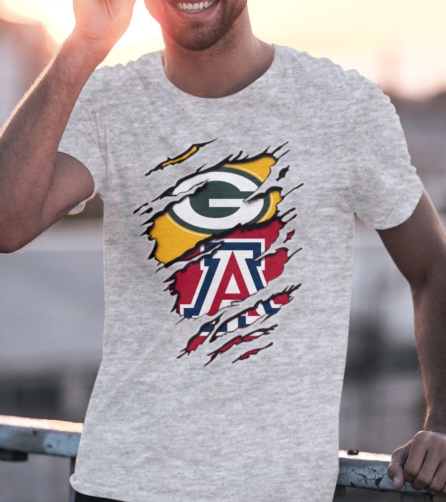 Packers G Arizona A Logos Ripped Torn Effect T-Shirt