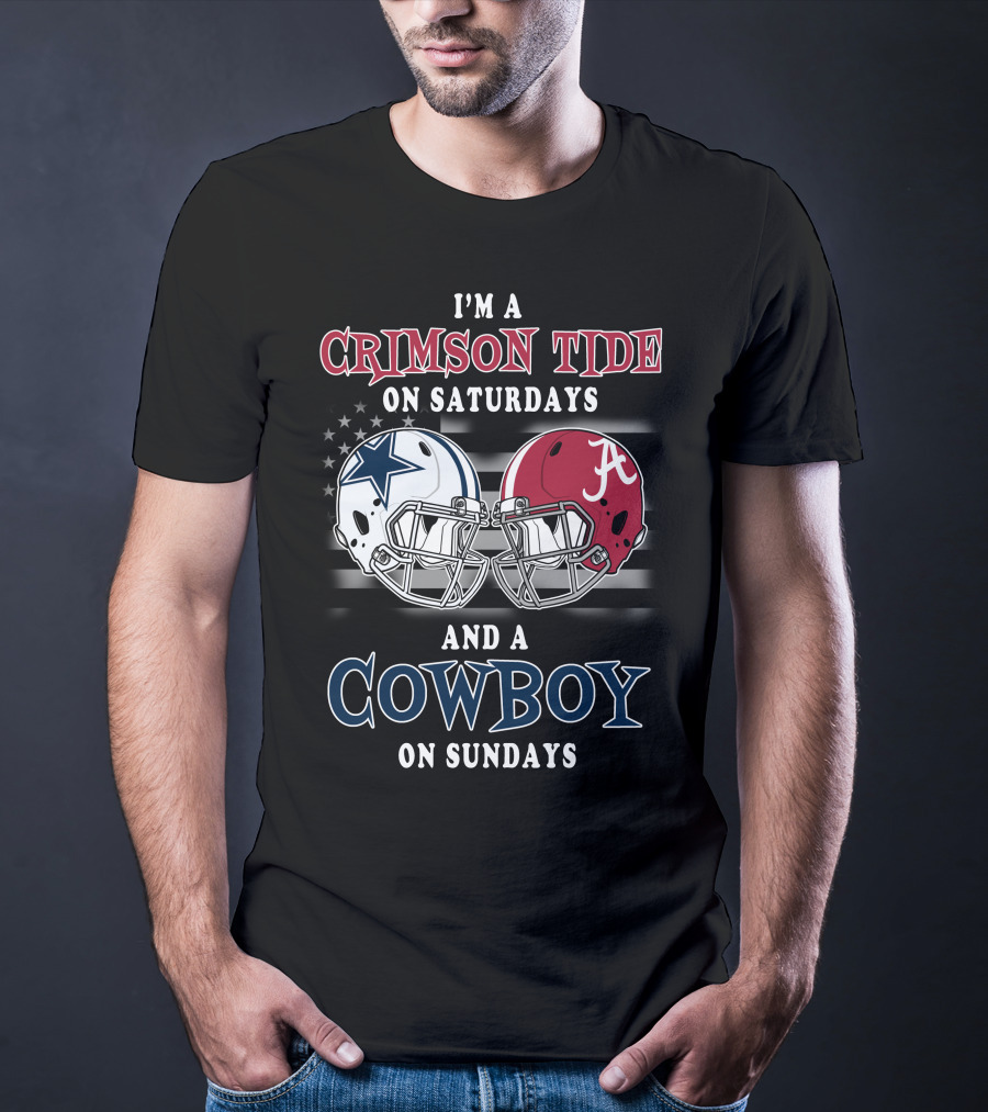 Crimson Tide On Saturdays Cowboy On Sundays Football Spirit Dual Helmets T-Shirt