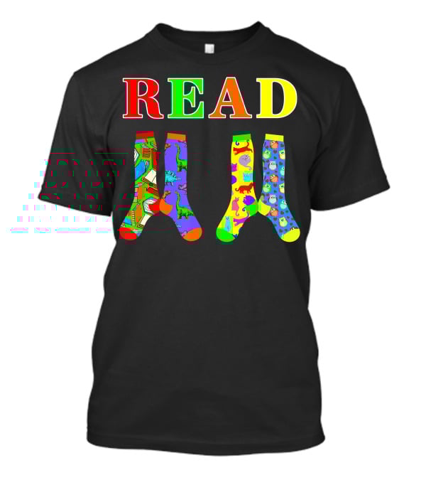 READ Colorful Dinosaur And Owl Books Wacky Socks For Wacky Sock Day T-Shirt