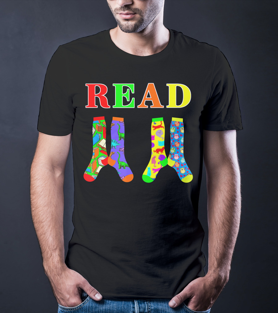 READ Colorful Dinosaur And Owl Books Wacky Socks For Wacky Sock Day T-Shirt