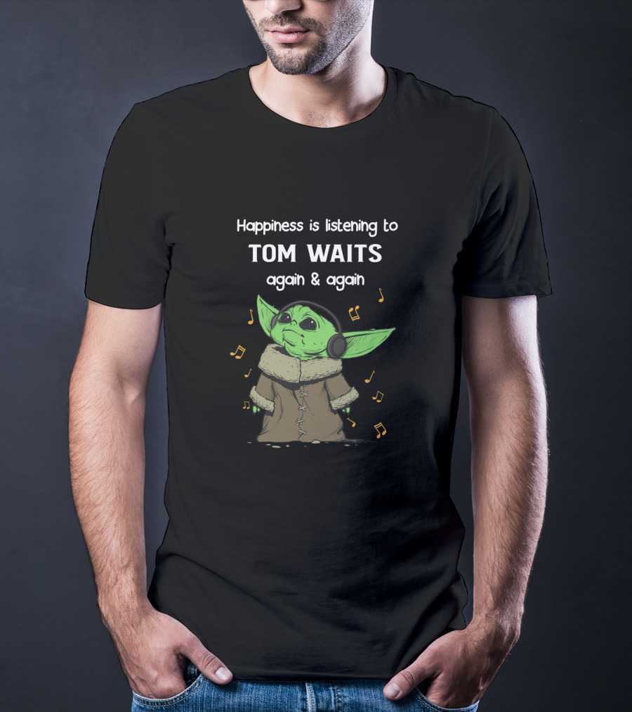 Happiness Is Listening To Tom Waits Again And Again Baby Alien With Headphones T-Shirt