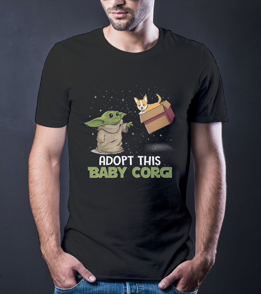 Adopt This Baby Corgi Starry Scene With Green-Eared Figure T-Shirt