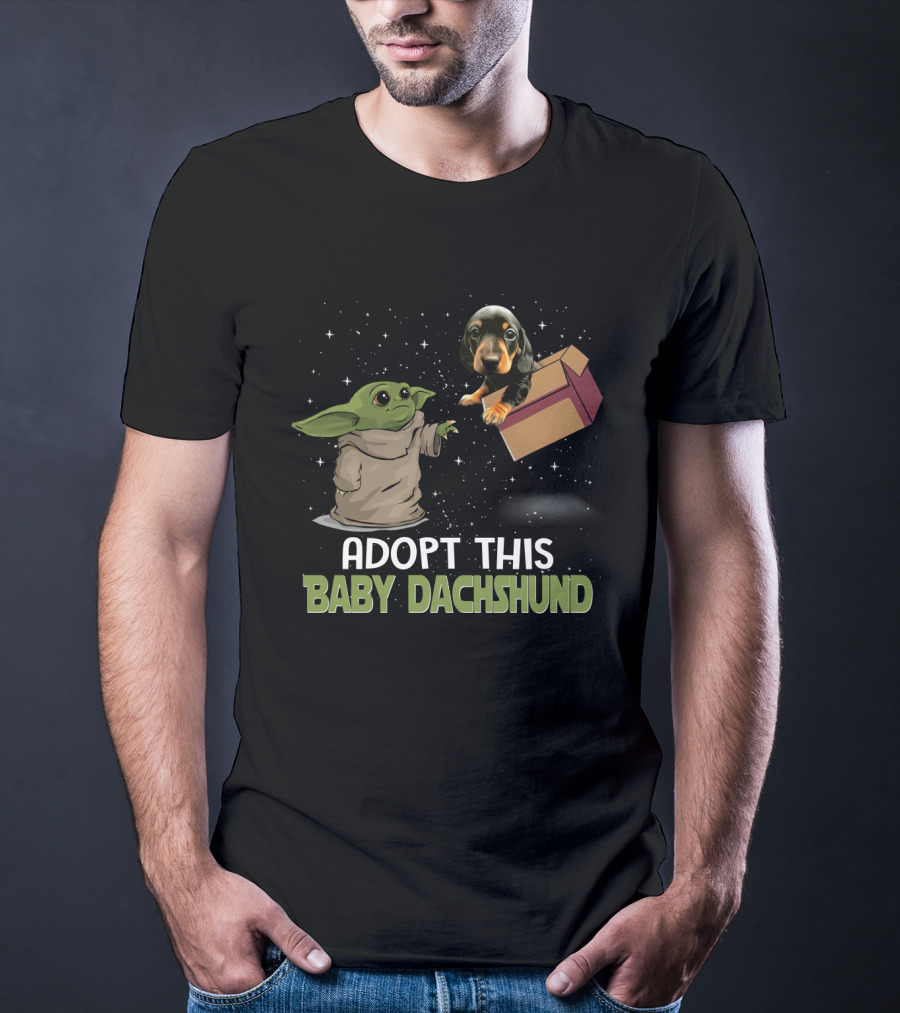 Adopt This Baby Dachshund Featuring Baby Yoda In Space T-Shirt