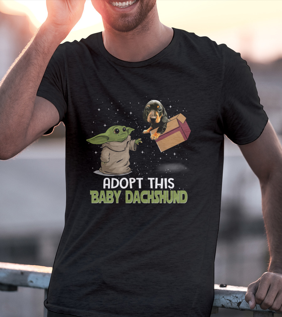 Adopt This Baby Dachshund Featuring Baby Yoda In Space T-Shirt