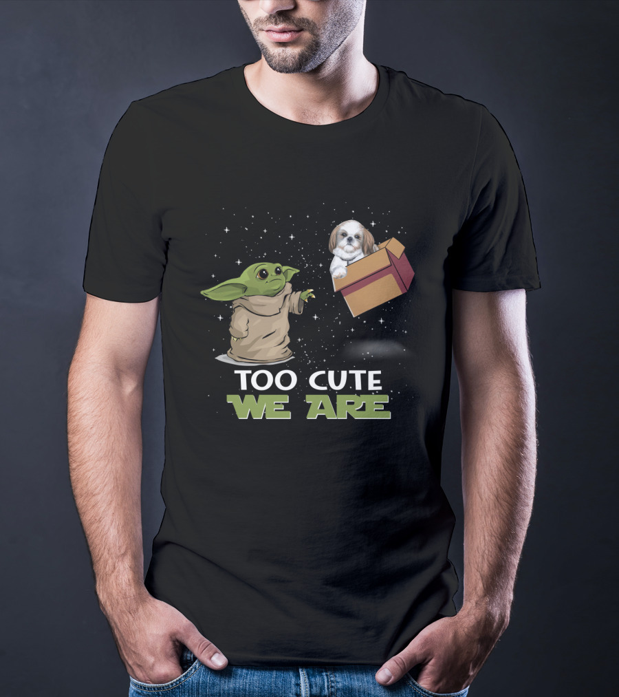 Too Cute We Are Baby Yoda And Shih Tzu In Space With Gift Box T-Shirt