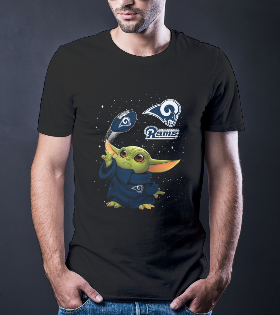 Baby Yoda Los Angeles Rams Football Play Jedi Force T-Shirt
