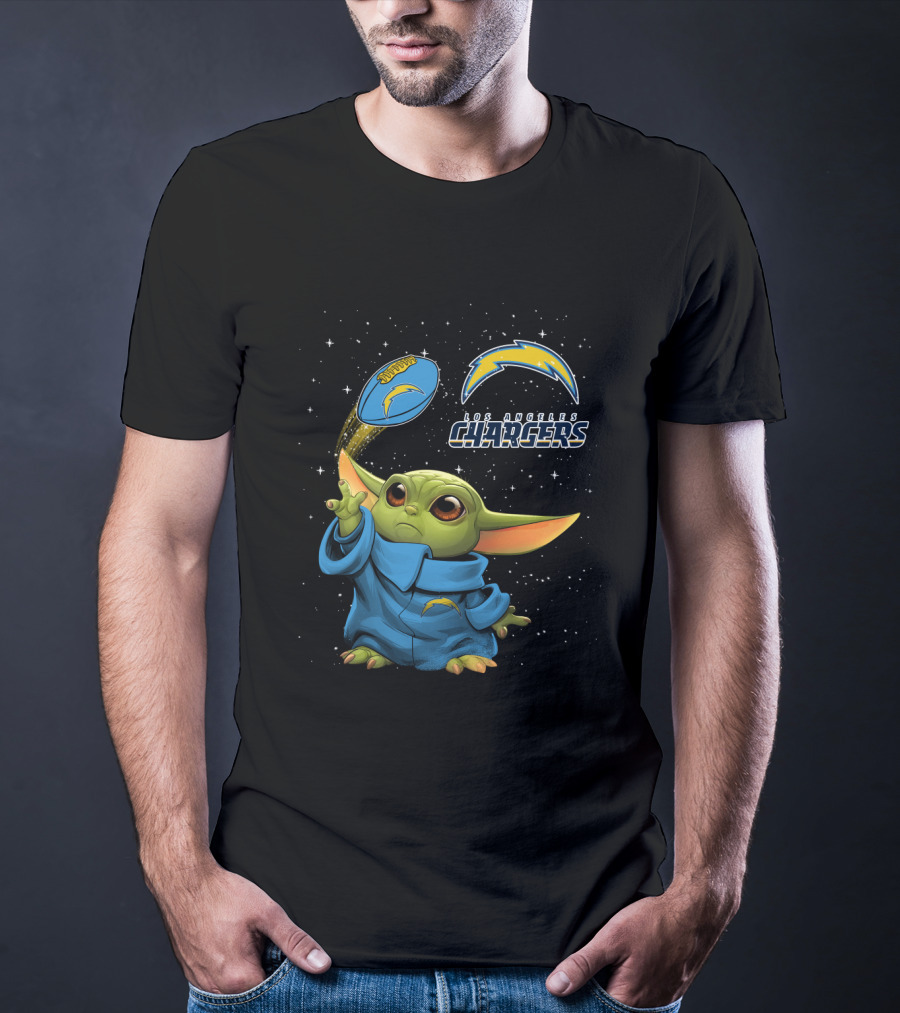 Baby Yoda Los Angeles Chargers Football Star Wars Crossover T-Shirt