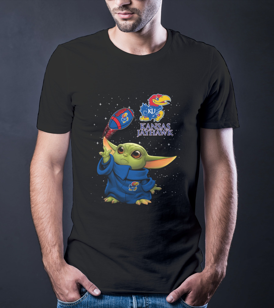 Baby Yoda Kansas Jayhawks Star Wars KU Football Magic T-Shirt